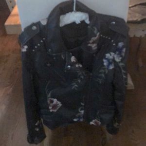 Black embroidered leather jacket